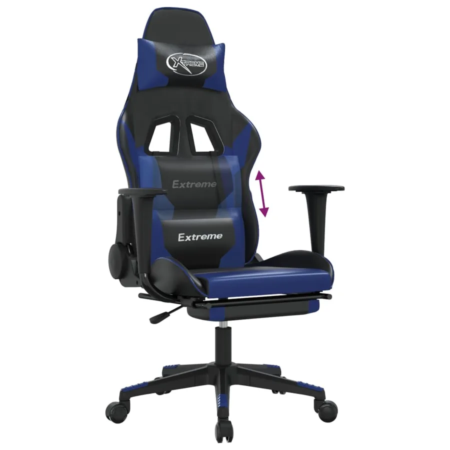 Chaise de jeu avec repose-pied Noir et bleu Similicuir - 8