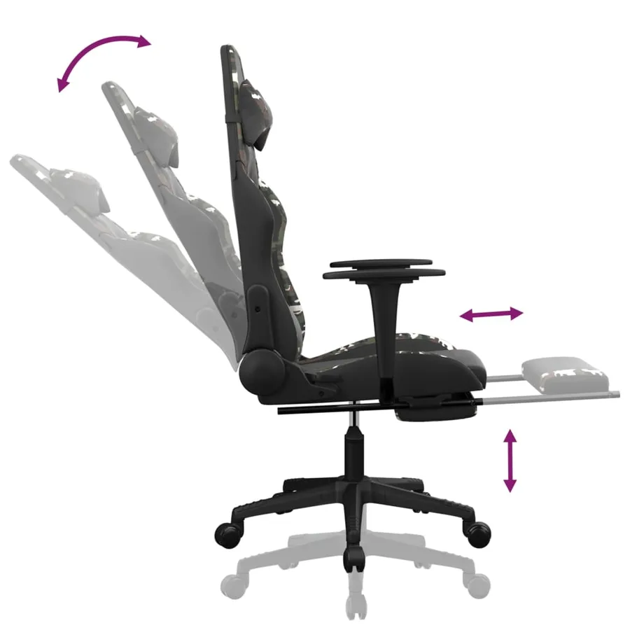 Chaise de jeu avec repose-pied Noir et camouflage Similicuir - 7