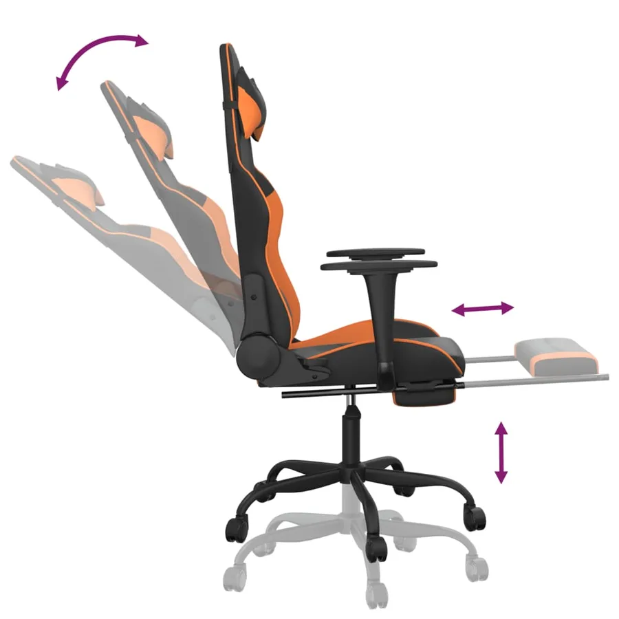 Chaise de jeu avec repose-pied Noir et orange Similicuir - 7