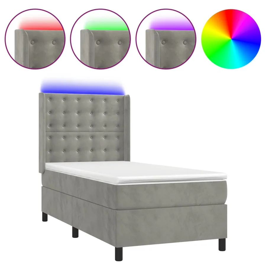Sommier à lattes de lit matelas LED Gris clair 80x200cm Velours - 2