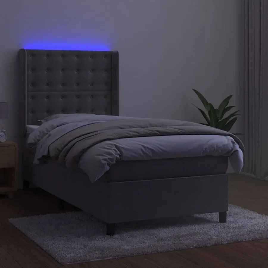 Sommier à lattes de lit matelas LED Gris clair 80x200cm Velours - 3