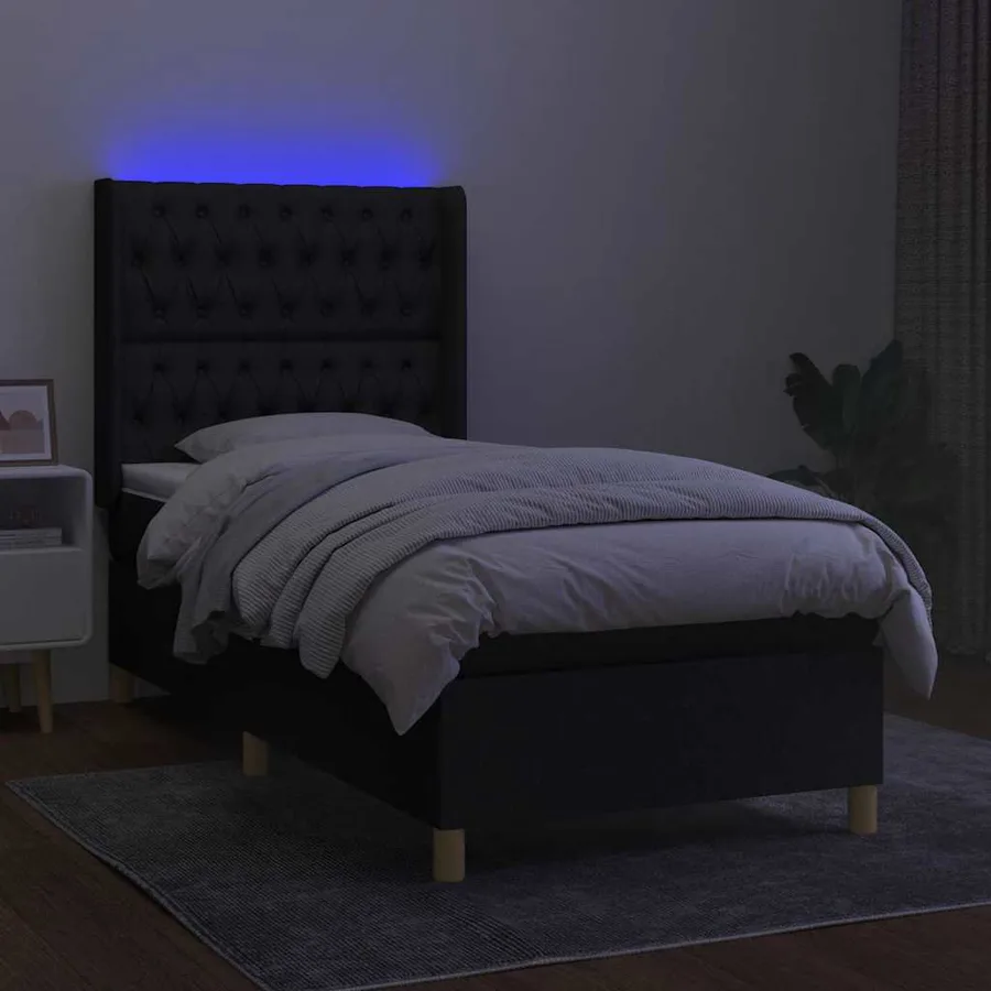 Sommier à lattes de lit matelas et LED Noir 90x200 cm Tissu - 3