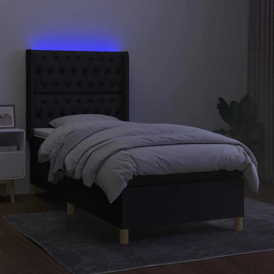 Sommier à lattes de lit matelas et LED Noir 90x190 cm Tissu - 3