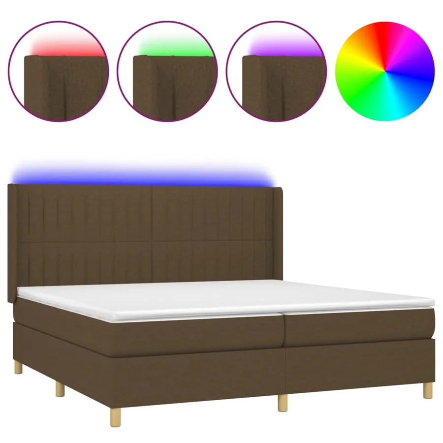 Sommier à lattes de lit matelas et LED Marron foncé 200x200 cm - 2
