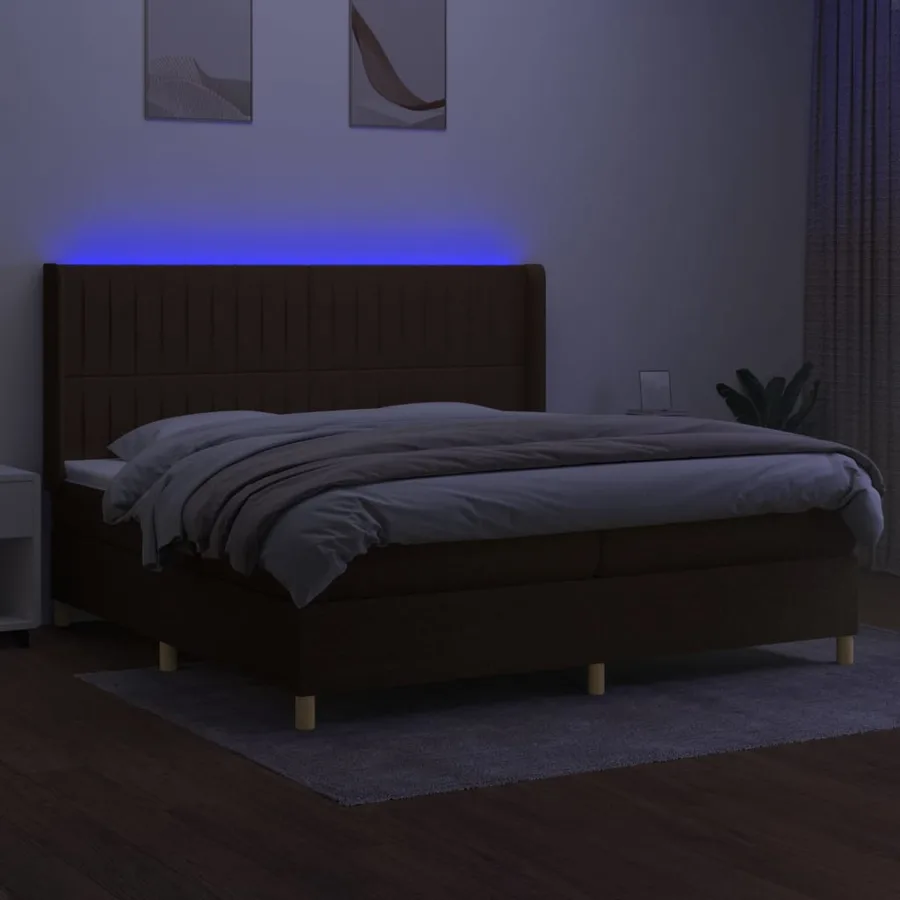 Sommier à lattes de lit matelas et LED Marron foncé 200x200 cm - 3