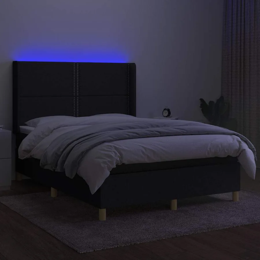 Sommier à lattes de lit matelas et LED Noir 140x190 cm Tissu - 3