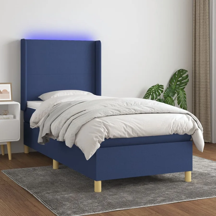 Sommier à lattes de lit matelas et LED Bleu 80x200cm Tissu