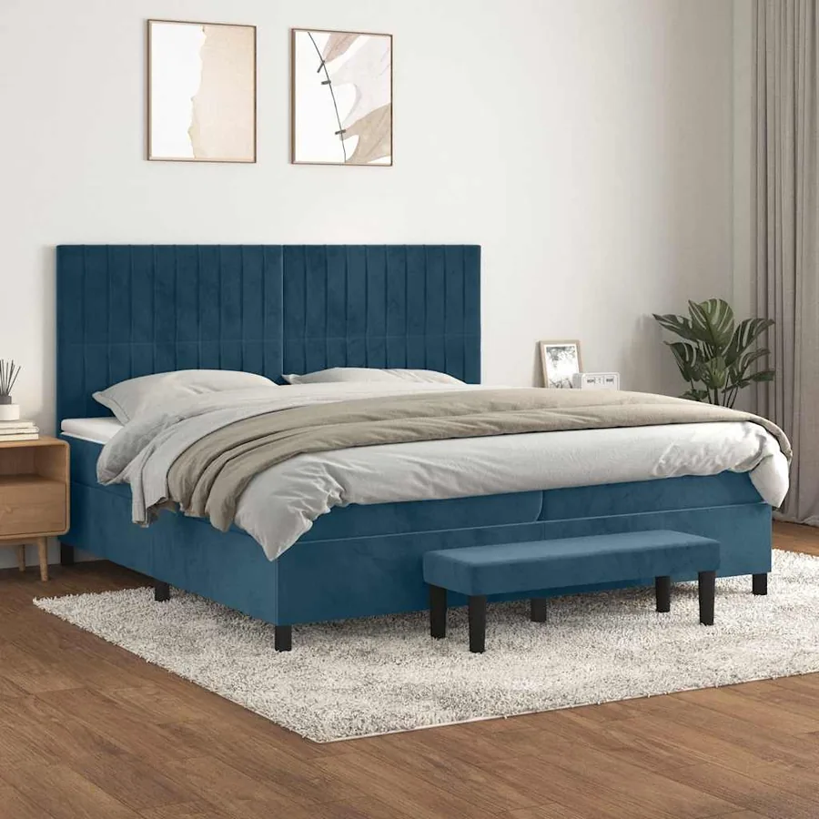 Sommier à lattes de lit et matelas Bleu foncé 200x200cm Velours