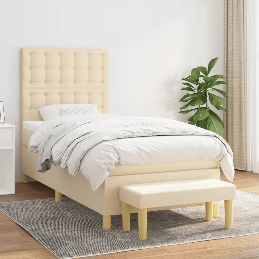 Sommier à lattes de lit et matelas Crème 90x190 cm Tissu