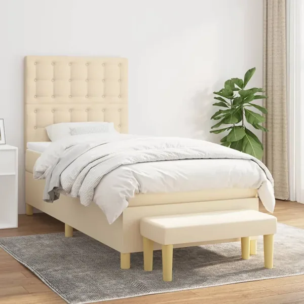 Sommier à lattes de lit et matelas Crème 90x190 cm Tissu