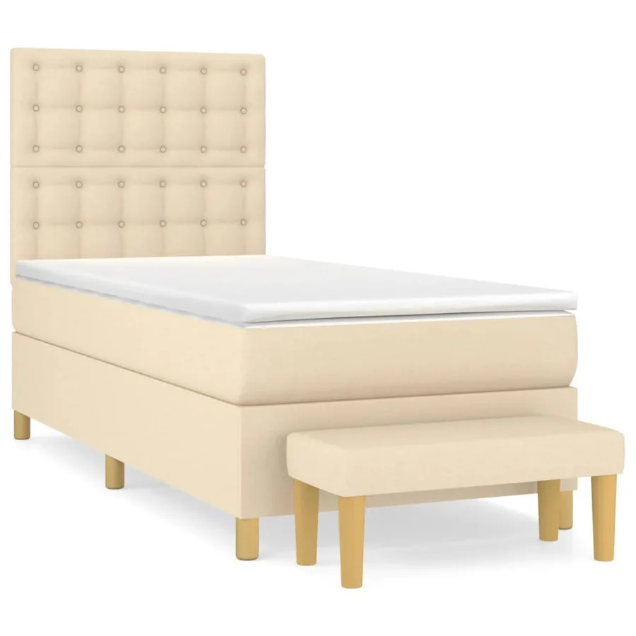 Sommier à lattes de lit et matelas Crème 90x190 cm Tissu - 2
