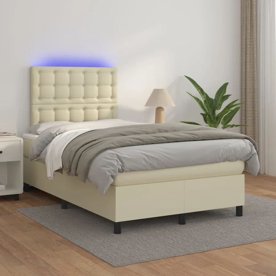 Sommier à lattes de lit avec matelas et LED Crème 120x200 cm
