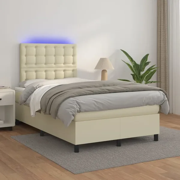 Sommier à lattes de lit avec matelas et LED Crème 120x200 cm