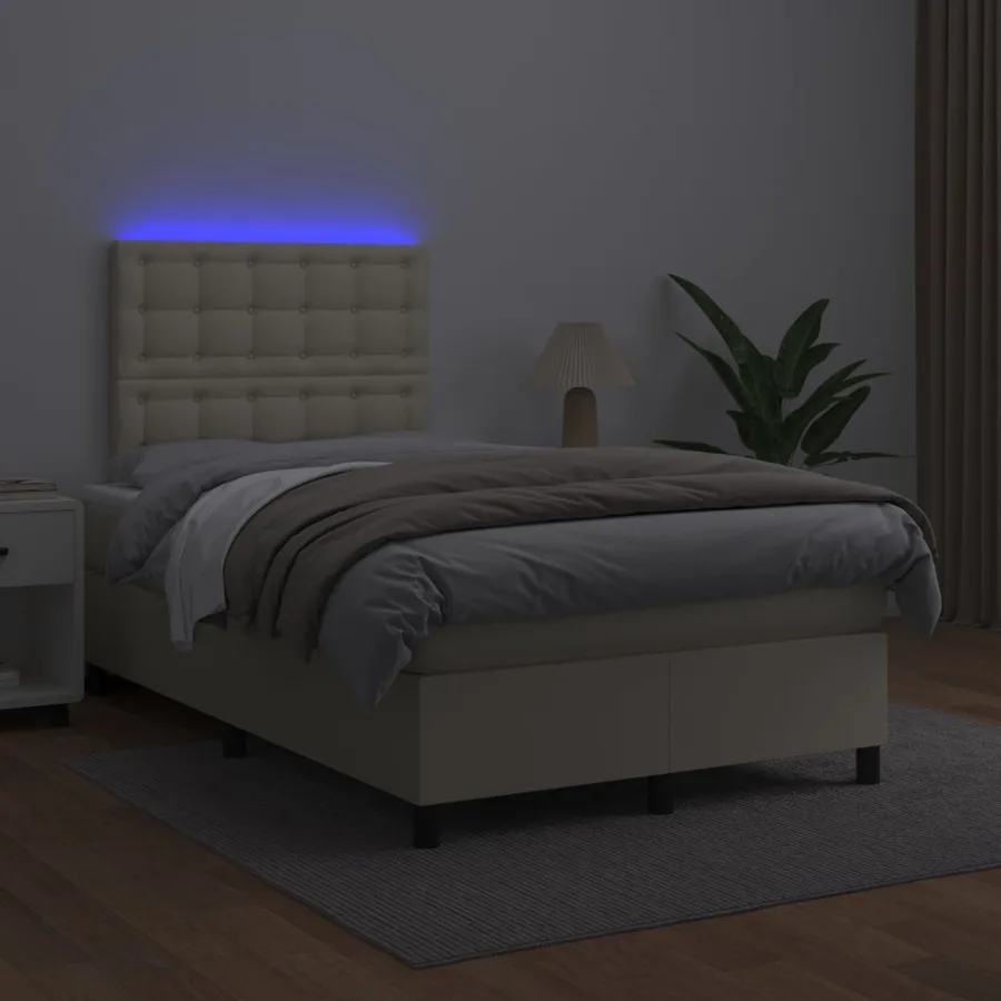 Sommier à lattes de lit avec matelas et LED Crème 120x200 cm - 4