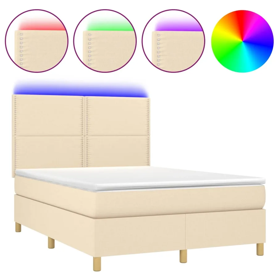 Sommier à lattes de lit et matelas et LED Crème 140x200cm Tissu - 2
