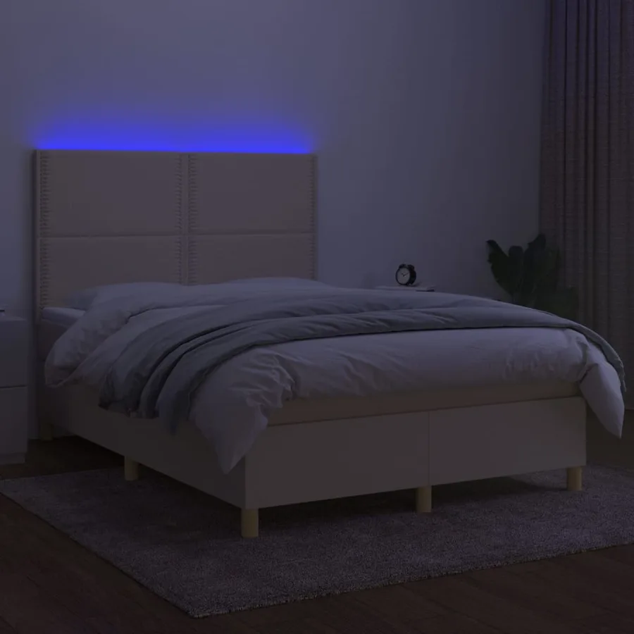 Sommier à lattes de lit et matelas et LED Crème 140x200cm Tissu - 4