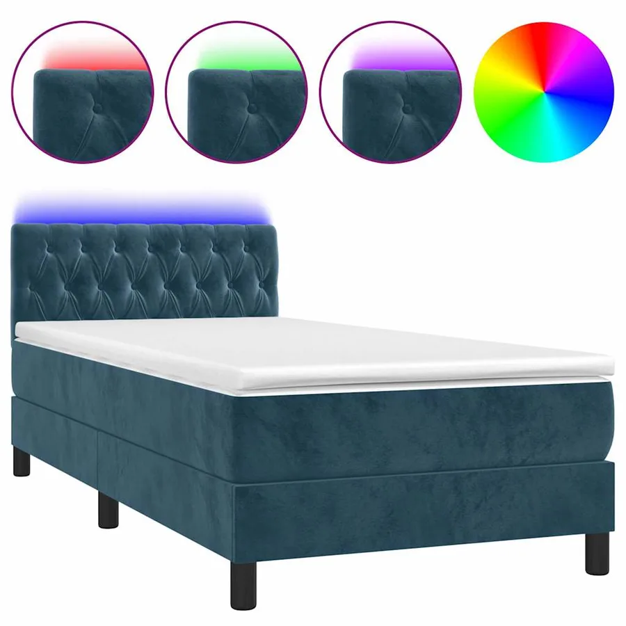 Sommier à lattes de lit avec matelas LED Bleu foncé 100x200 cm - 2