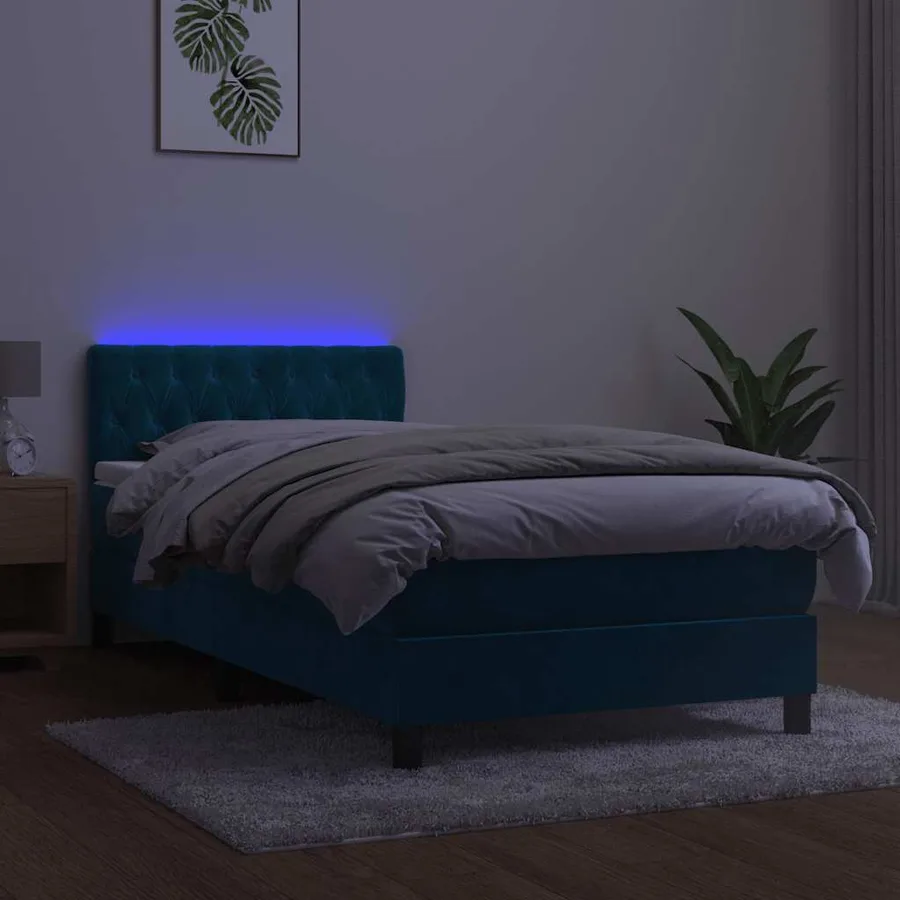 Sommier à lattes de lit avec matelas LED Bleu foncé 100x200 cm - 4