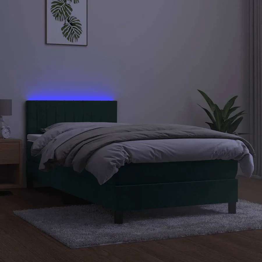 Sommier à lattes de lit avec matelas LED Vert foncé 100x200 cm - 4