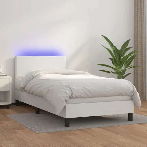 Sommier à lattes de lit et matelas et LED Blanc 100x200 cm
