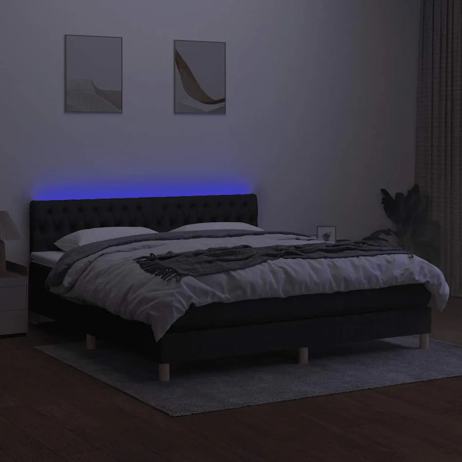 Sommier à lattes de lit avec matelas LED Noir 180x200 cm Tissu - 4