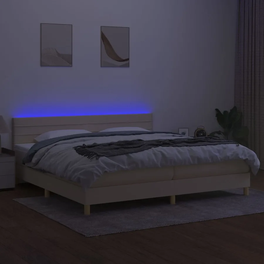 Sommier à lattes de lit et matelas et LED Crème 200x200cm Tissu - 3