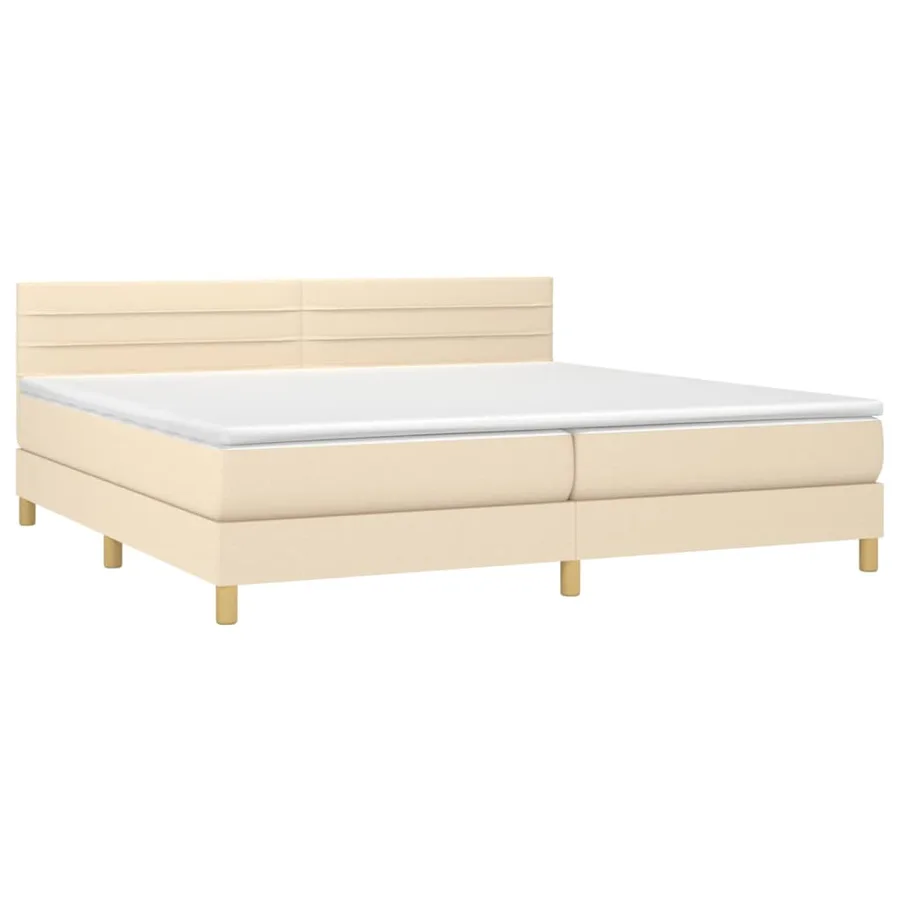 Sommier à lattes de lit et matelas et LED Crème 200x200cm Tissu - 4