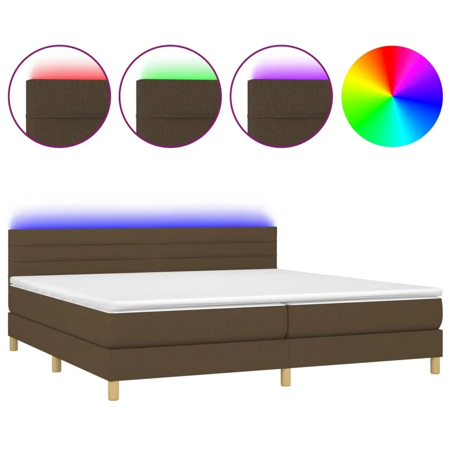 Sommier à lattes de lit matelas et LED Marron foncé 200x200 cm - 2