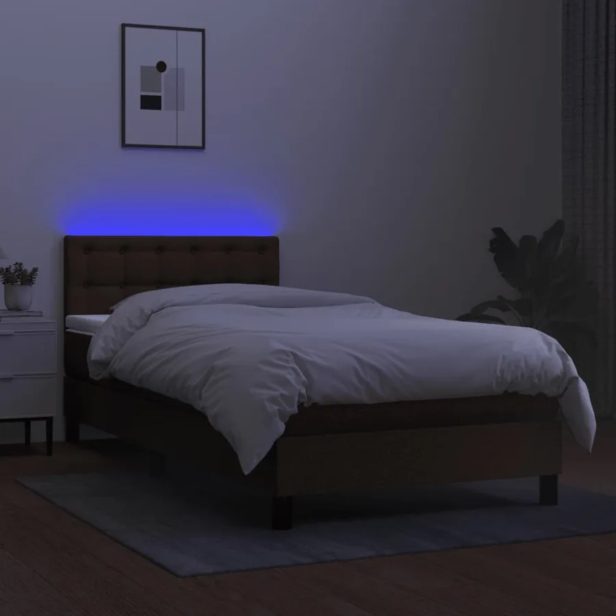 Sommier à lattes de lit et matelas et LED Marron foncé 80x200cm - 4