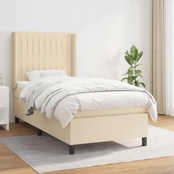Sommier à lattes de lit et matelas Crème 90x190 cm Tissu