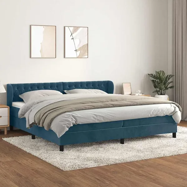 Sommier à lattes de lit et matelas Bleu foncé 200x200cm Velours