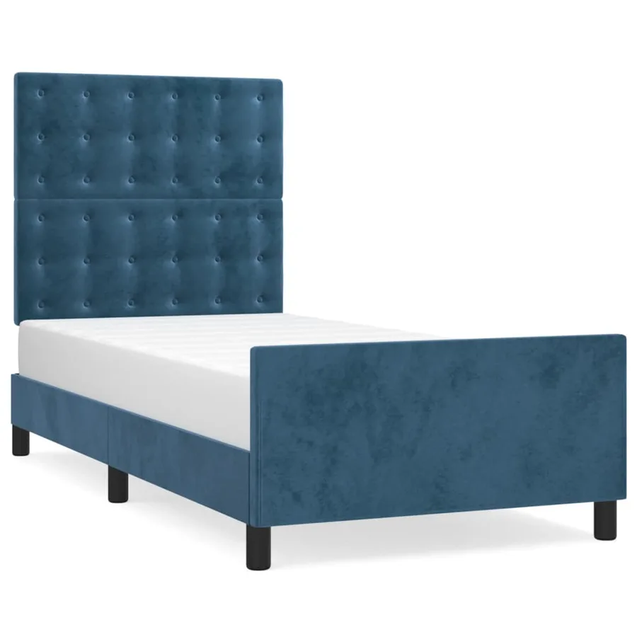 Cadre de lit sans matelas bleu foncé 90x190 cm velours - 2