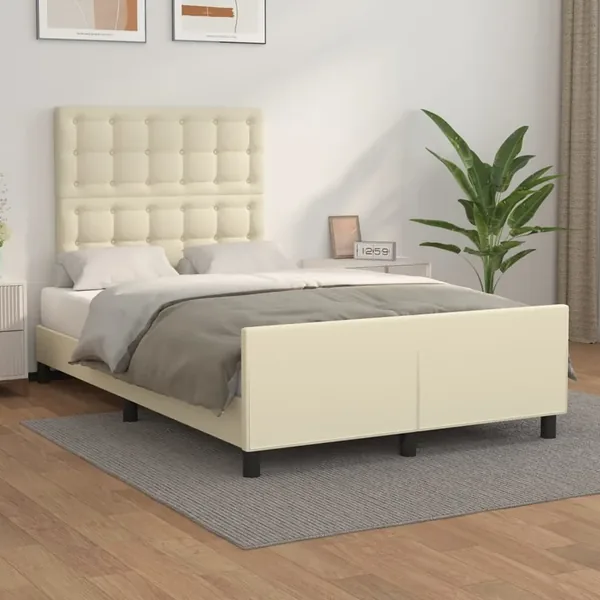 Cadre de lit avec tête de lit Crème 120x200 cm Similicuir