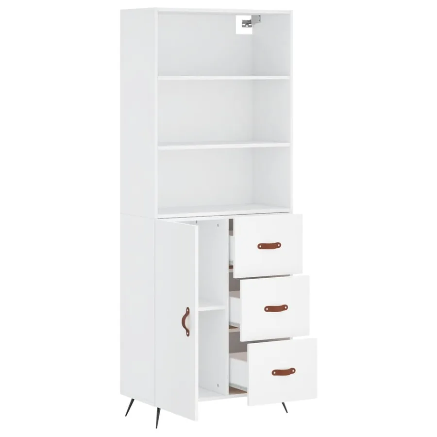 Buffet haut Blanc 69,5x34x180 cm Bois d'ingénierie - 3