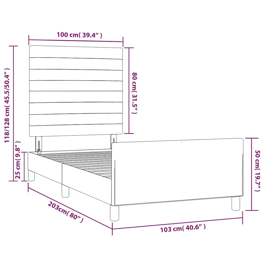 Cadre de lit sans matelas noir 100x200 cm tissu - 14