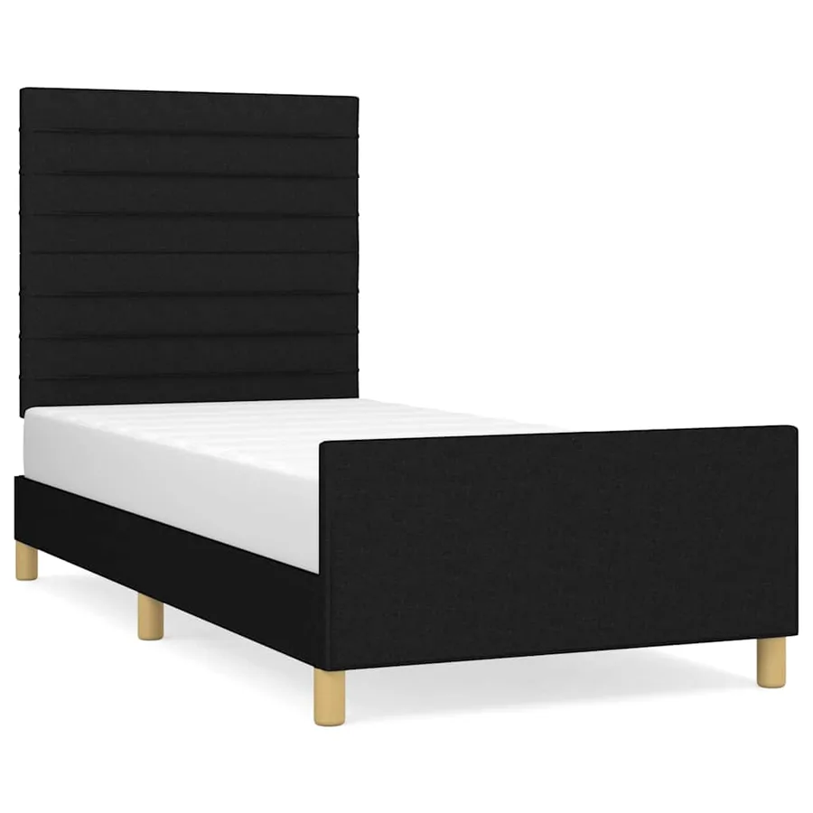 Cadre de lit sans matelas noir 100x200 cm tissu - 2