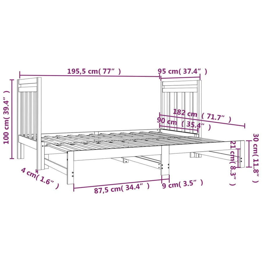 Lit coulissant sans matelas 2x(90x190) cm - 9