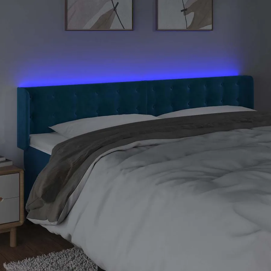 Tête de lit à LED Bleu foncé 183x16x78/88 cm Velours - 4