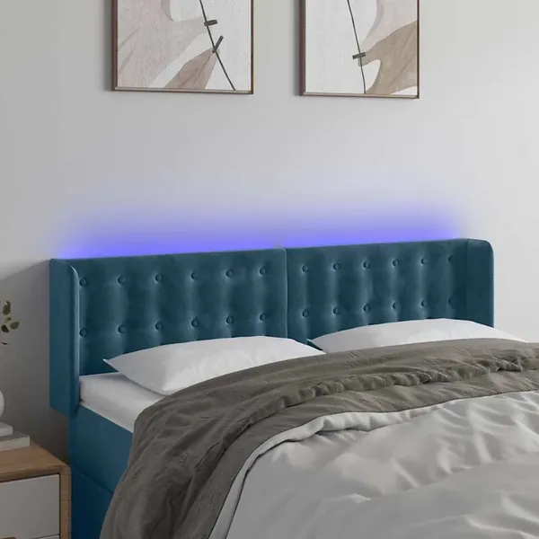 Tête de lit à LED Bleu foncé 147x16x78/88 cm Velours