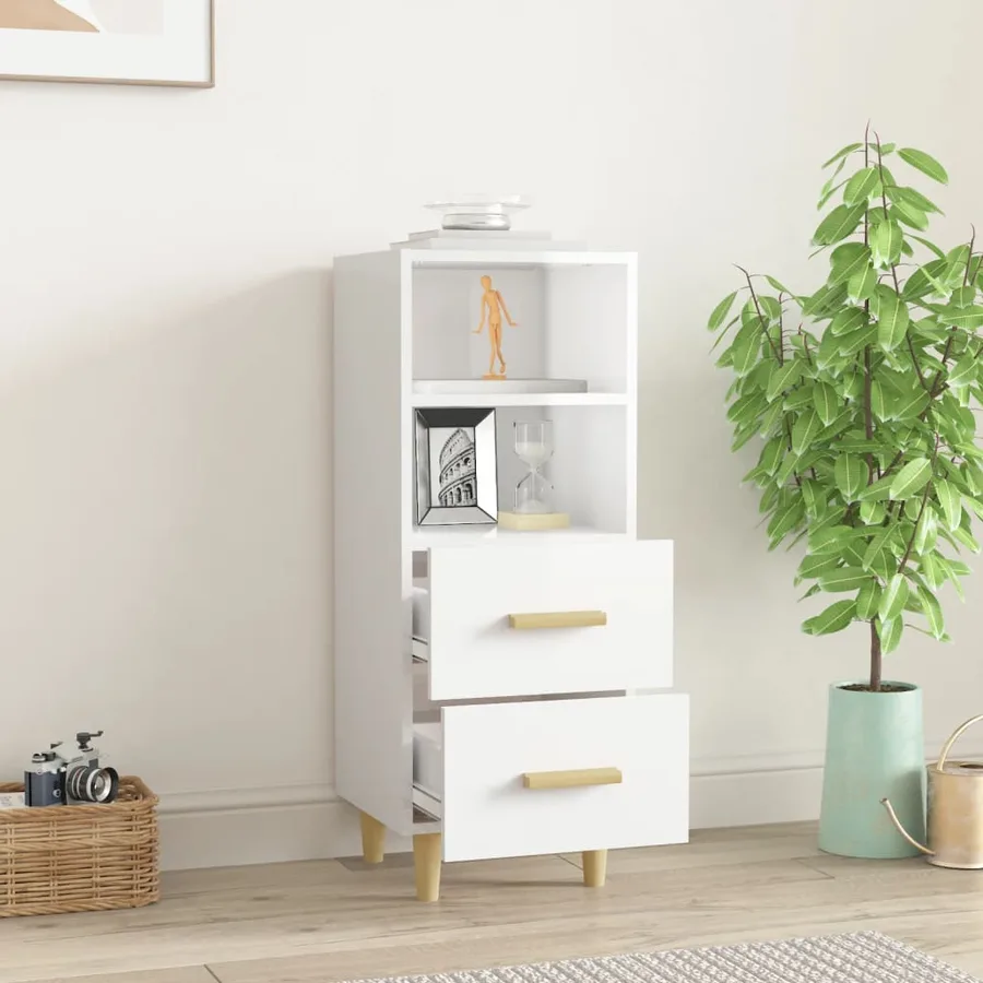 Buffet Blanc brillant 34,5x34x90 cm Bois d'ingénierie - 3