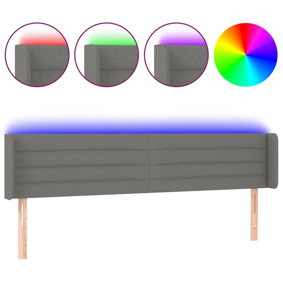 Tête de lit à LED Gris foncé 163x16x78/88 cm Tissu - 2