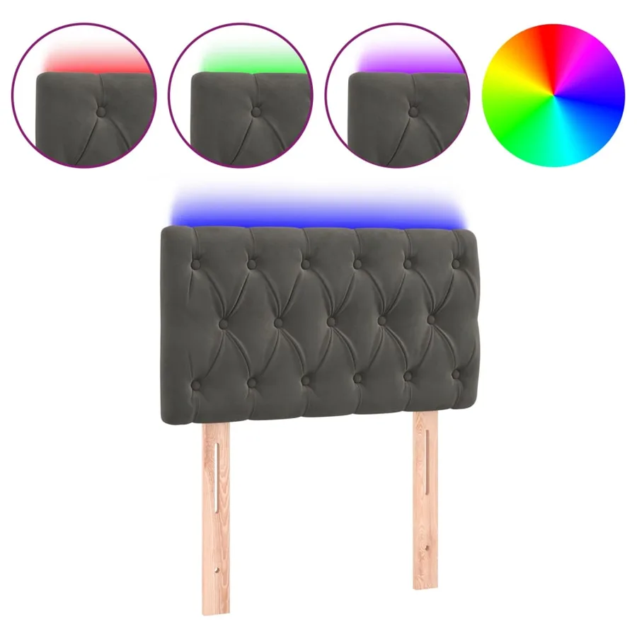 Tête de lit à LED Gris foncé 80x7x78/88 cm Velours - 2
