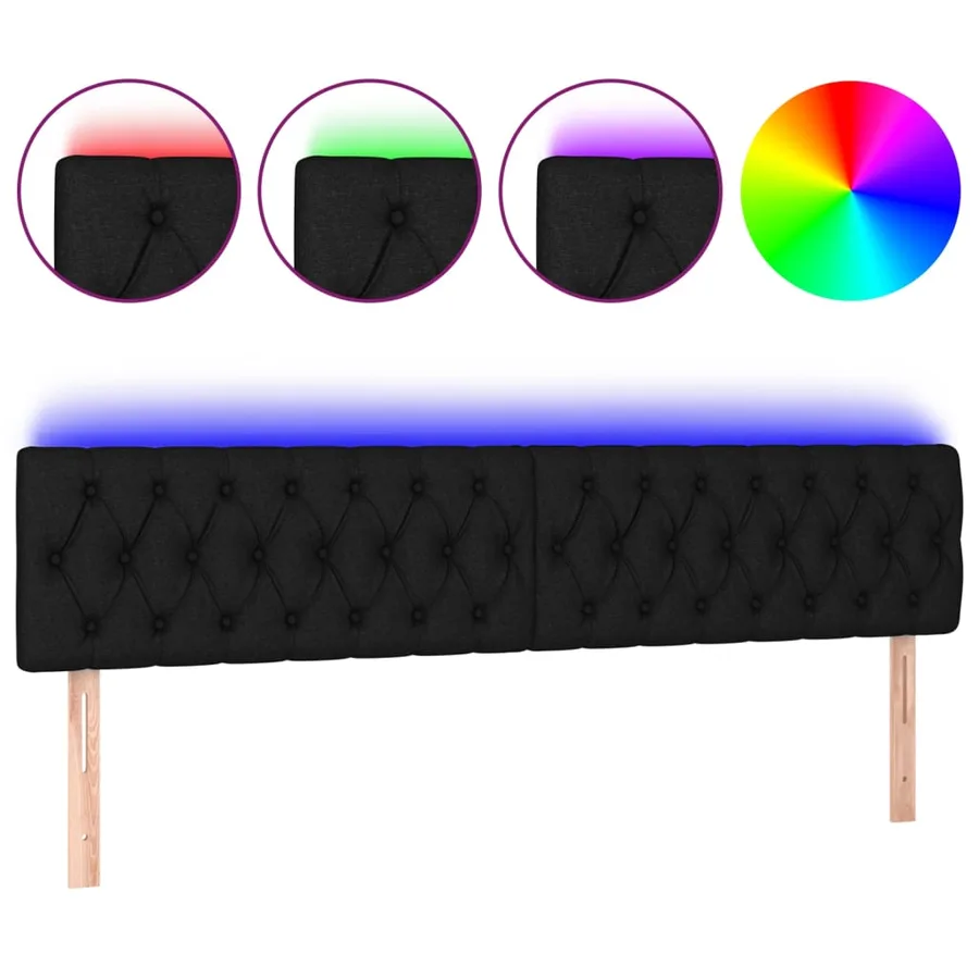 Tête de lit à LED Noir 180x7x78/88 cm Tissu - 2