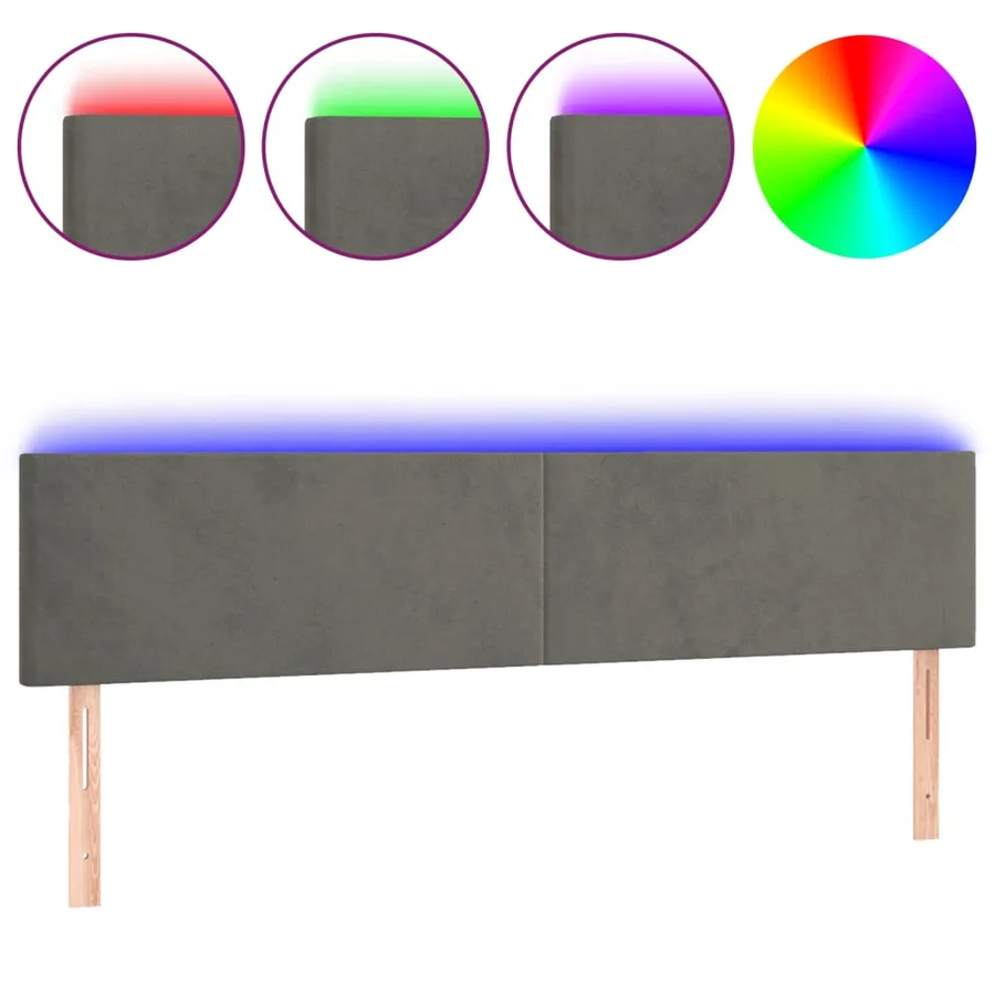 Tête de lit à LED Gris foncé 200x5x78/88 cm Velours - 2