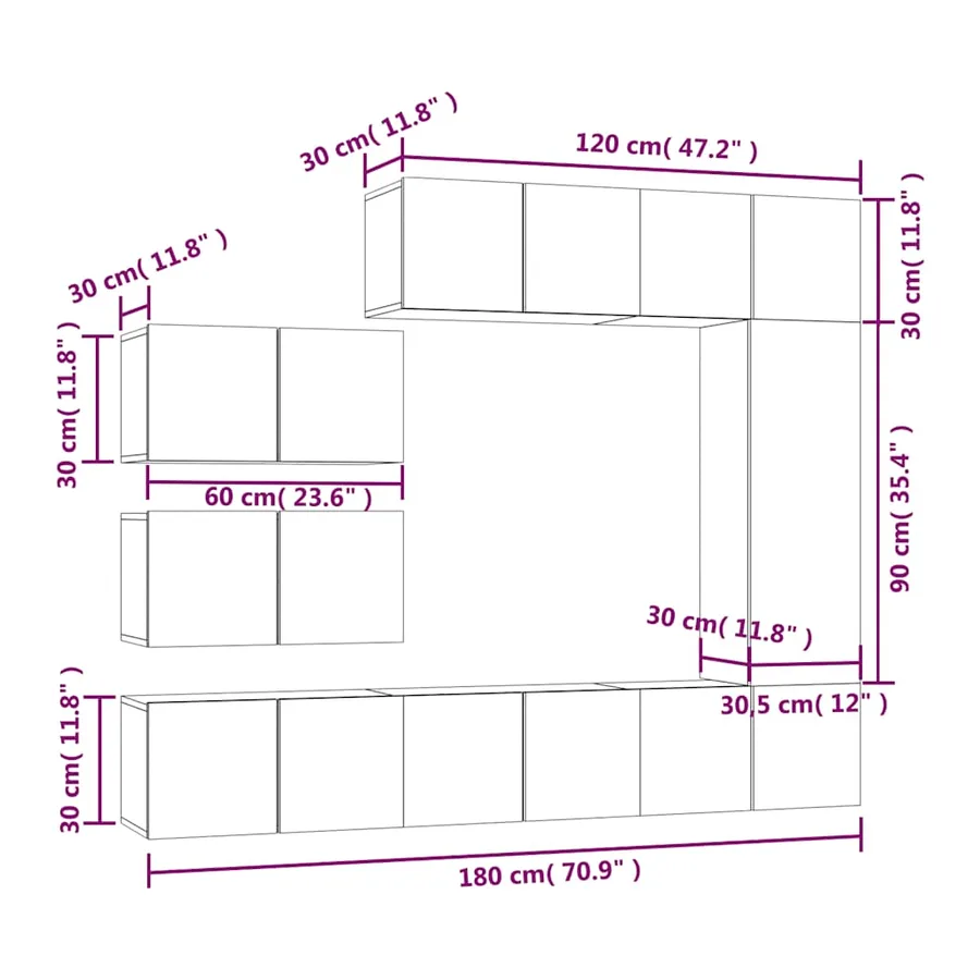 Ensemble de meubles TV 8 pcs Chêne fumé Bois d'ingénierie - 7