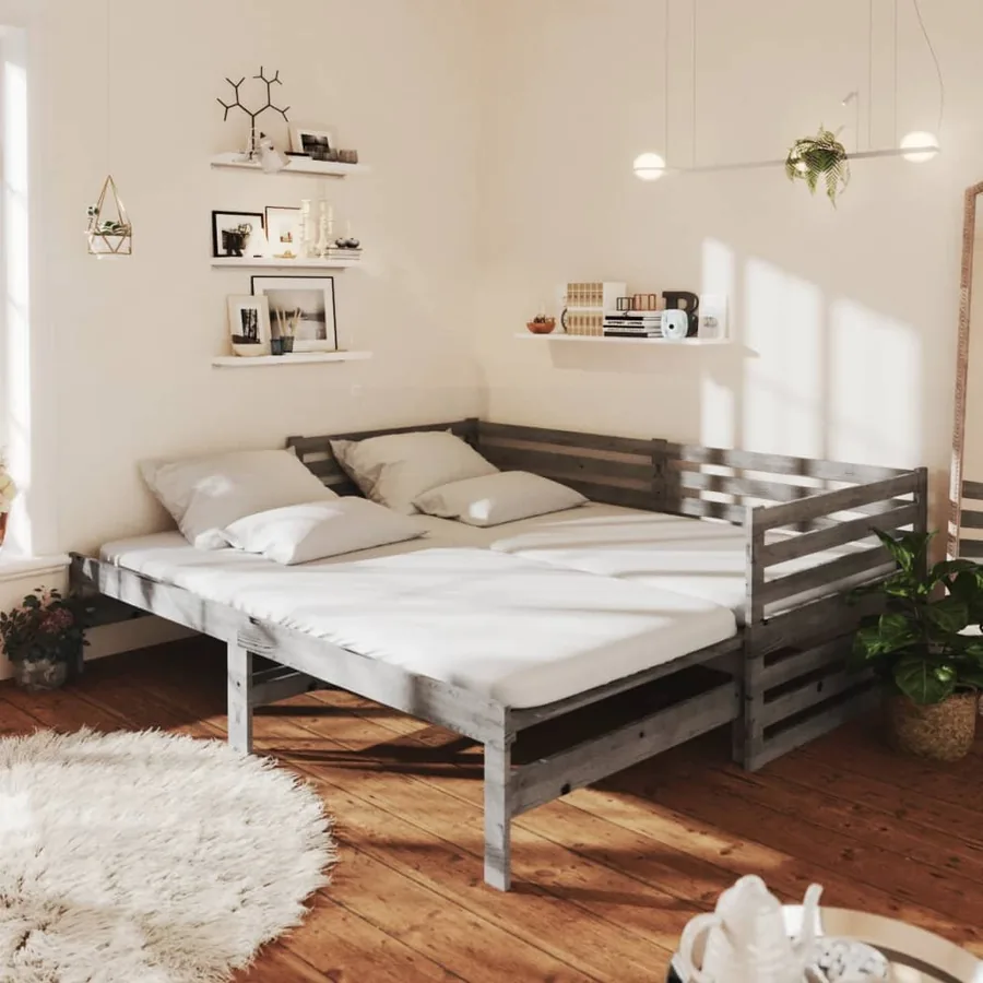 Lit coulissant sans matelas gris 2x(90x200) cm