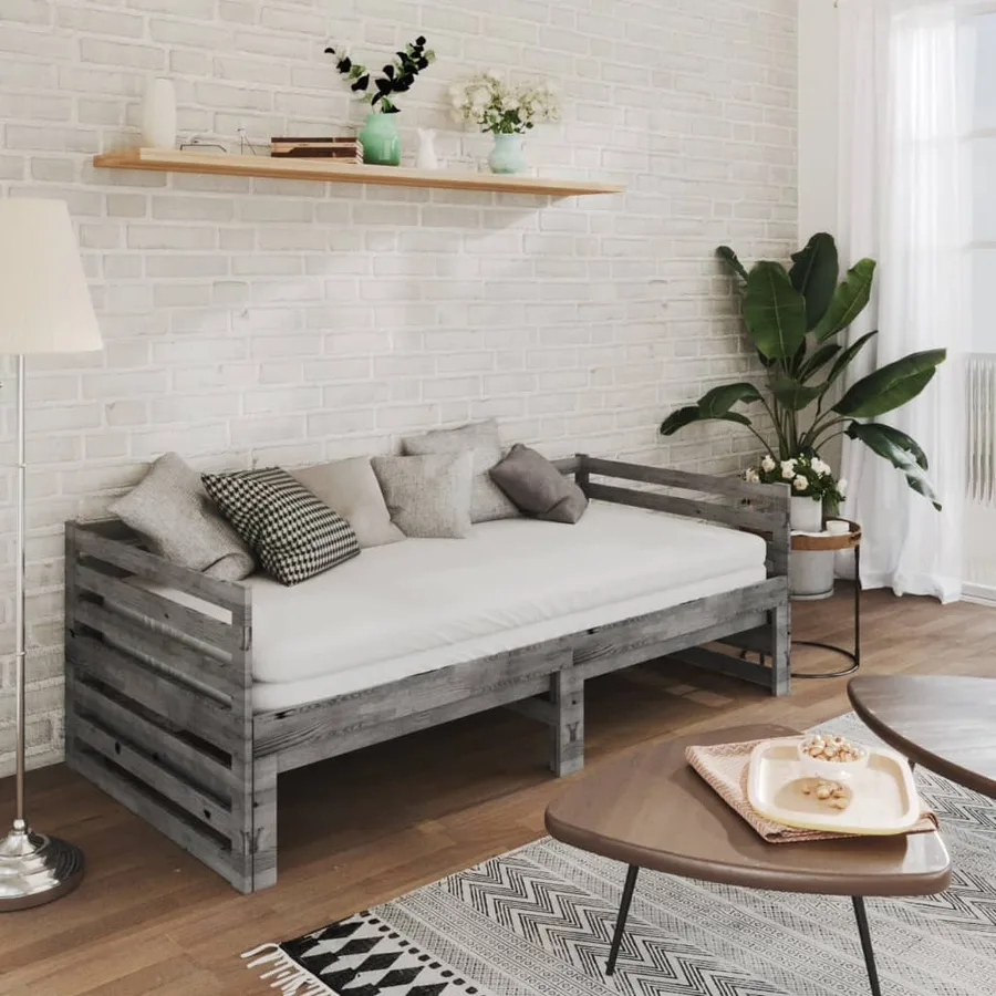 Lit coulissant sans matelas gris 2x(90x200) cm - 3