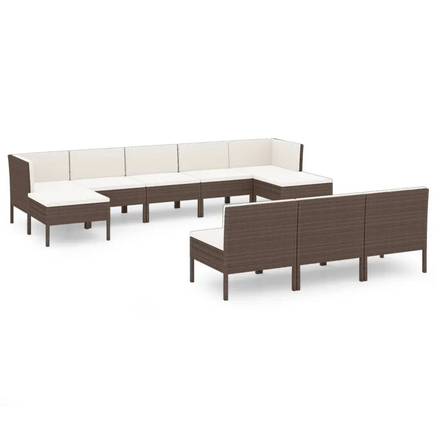 Salon de jardin 10 pcs avec coussins Résine tressée Marron - 2