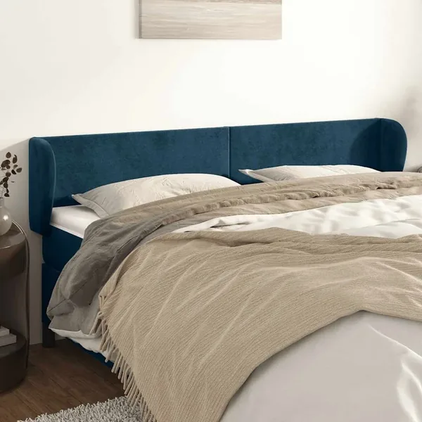 Tête de lit avec oreilles Bleu foncé 203x23x78/88 cm Velours