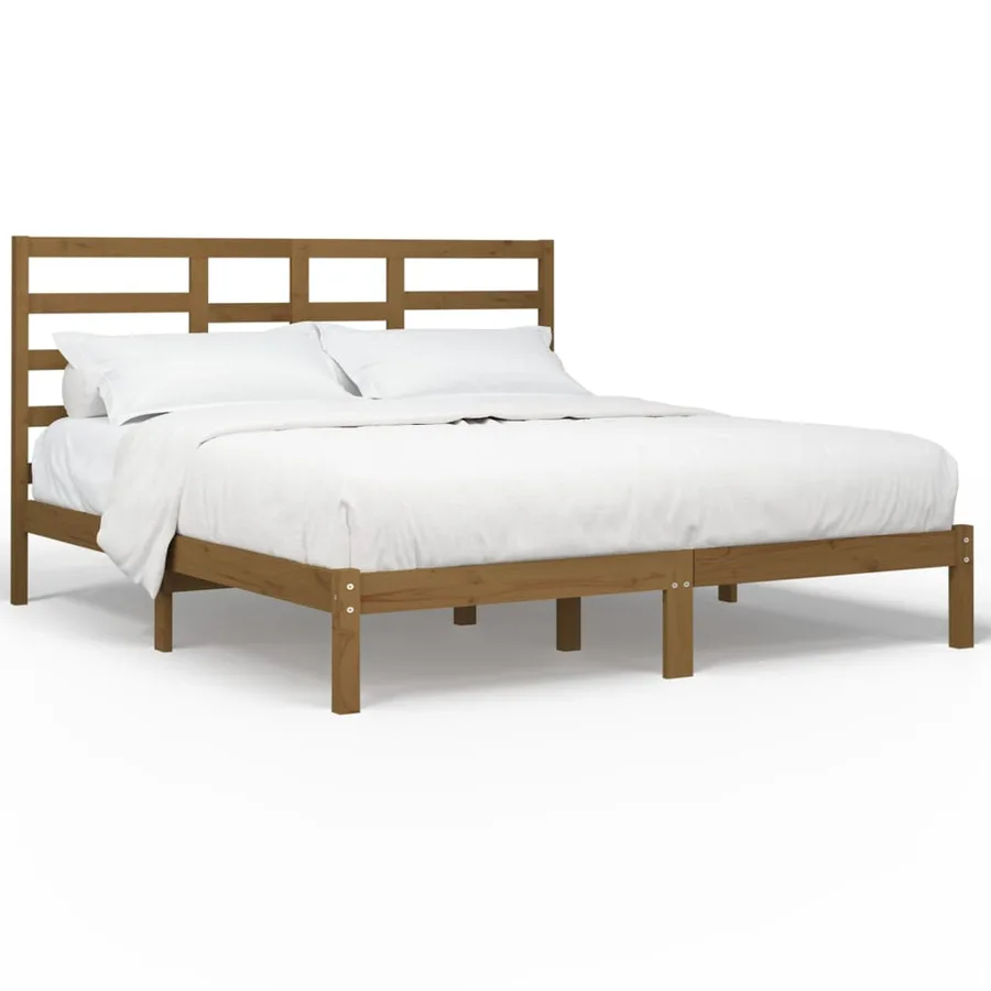 Cadre de lit sans matelas marron miel bois massif 200x200 cm - 2